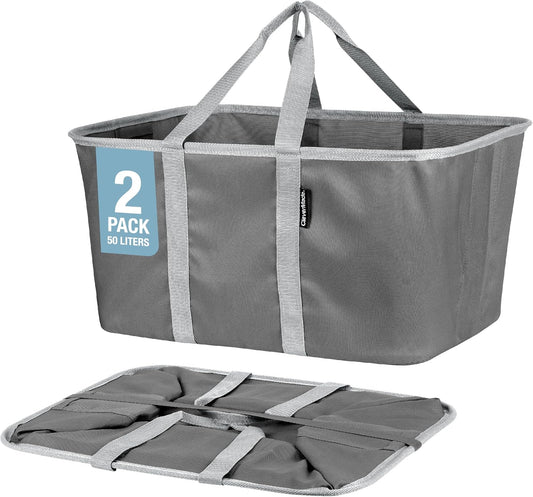 CleverMade Collapsible Laundry Tote - Charcoal Gray 2-Pack 50L - Foldable Storage Organization Container for Clothes Laundry Room Storage Solution