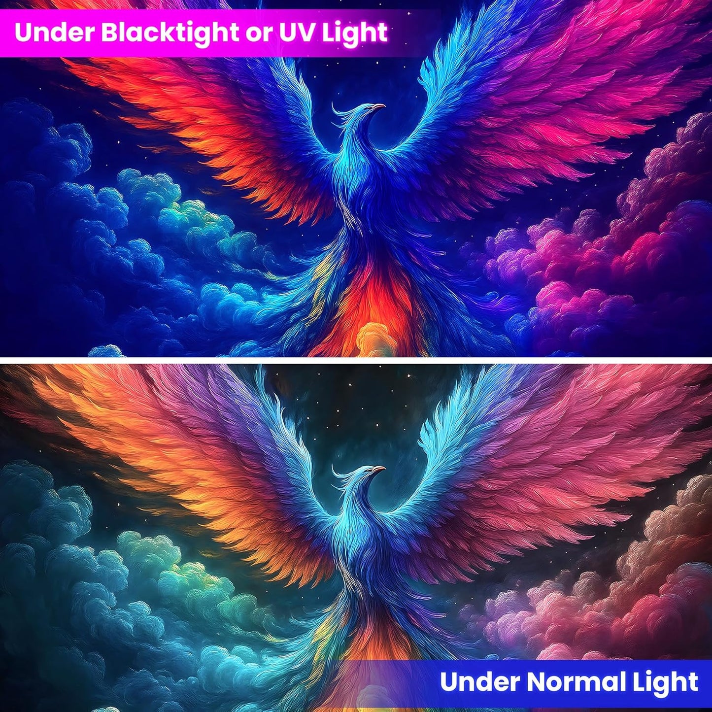 Blacklight Tapestry,WingTapestry Glow In The Dark,UV Reactive Black Light Upright Posters Wall Hanging for Bedroom Dorm Living Room Backdrop Decor (wing17, 59L" x 51W")