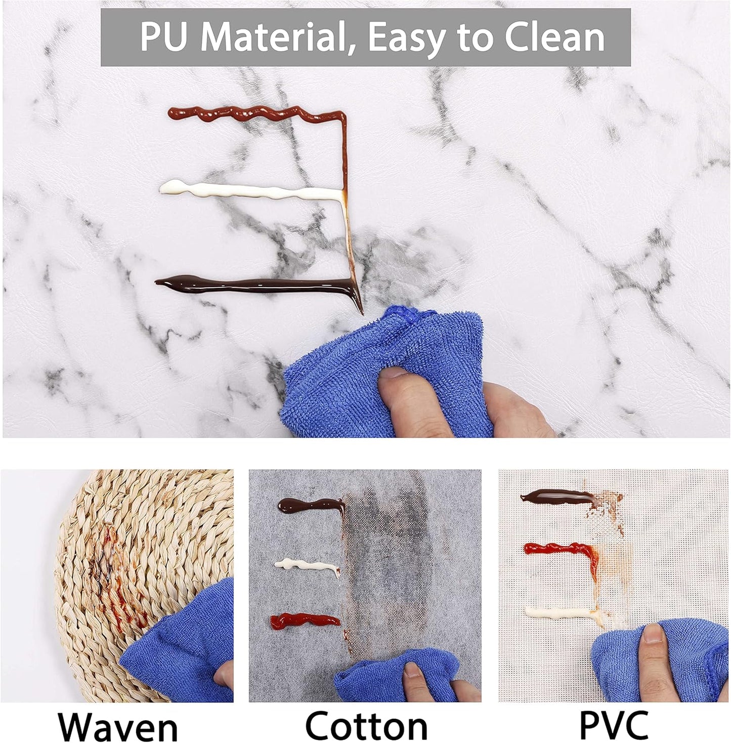 Marble Faux Leather PU Placemats, Set of 4, Washable, Stain Resistant for Dining Room Kitchen Table Decor