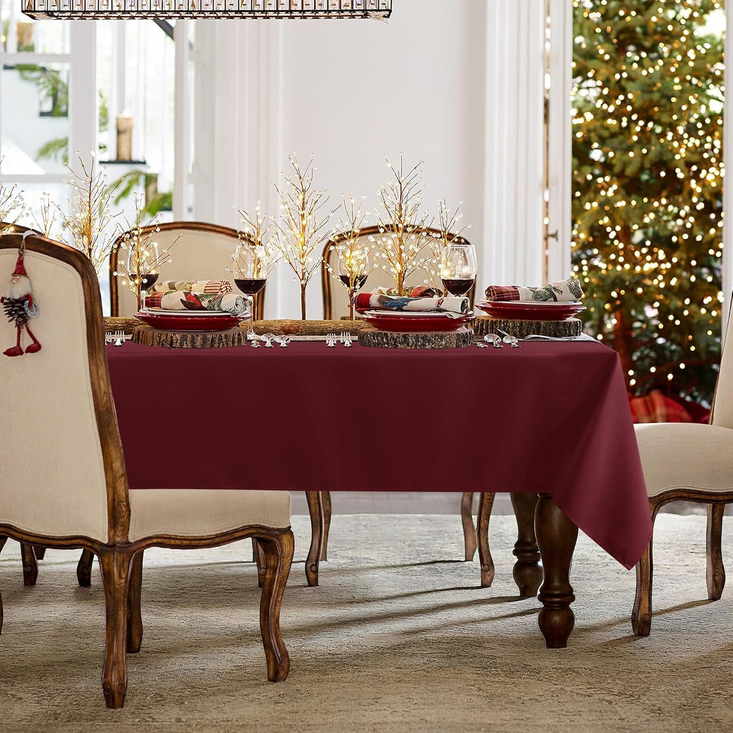 sancua Rectangle Tablecloth - 54 x 78 Inch - Stain and Wrinkle Resistant Washable Polyester Table Cloth, Decorative Fabric Table Cover for Dining Tables, Buffet Parties and Camping, Burgundy