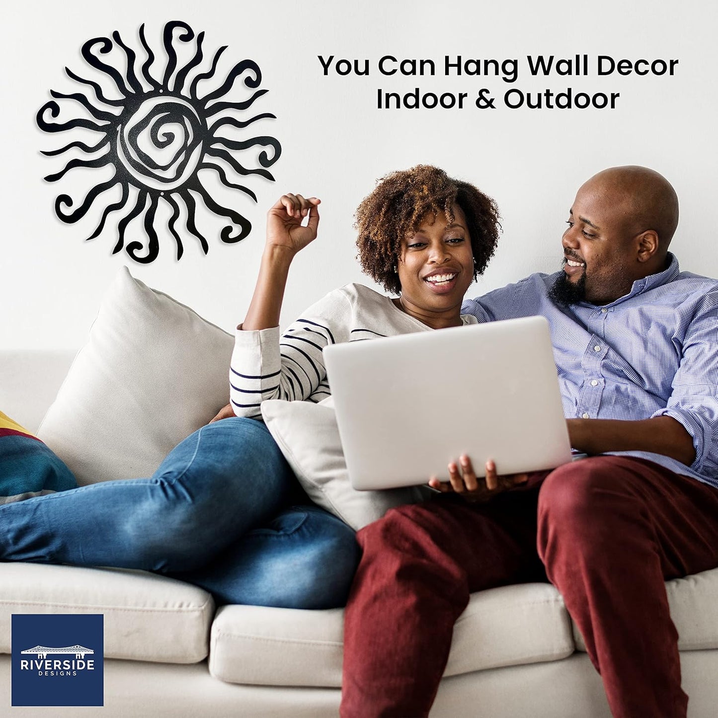 Riverside Designs Wacky Sun Metal Wall Art Indoor/Outdoor Decor - 36" Black Rust Proof Wall Sculpture - Made in USA - Ideal for Bedroom, Garden, Home, Patio and Farmhouse