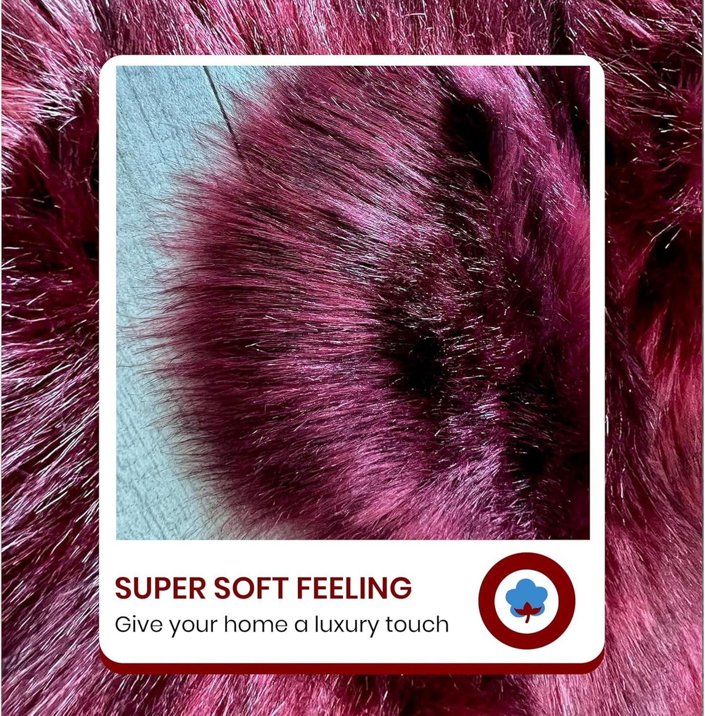 LAMBZY Faux Sheepskin Super Soft Hypoallergenic Free Shape Silky Shag Rug, Luxury Shaggy Plush Carpet for Bedrooms Living Kids Room Sofa Rugs (Burgundy, Single 2'x3')