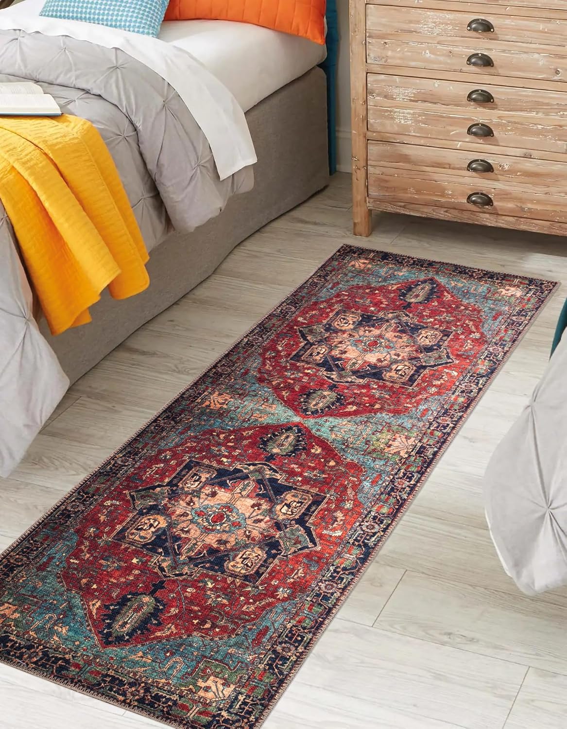 Keen Home Design 2x12 Rug - Machine Washable Runner Rug with Non-Slip Backing, Ideal for Hallway, Entryway, Kitchen, Laundry Room - Vintage, Easy Clean, Durable, Low Pile - (2'6" x 12')