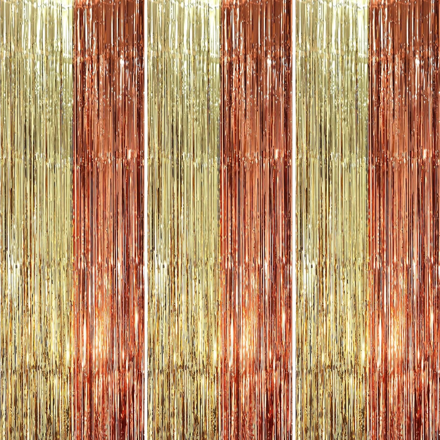 3 Pack 3.3 x 8.2 ft Rose and Champion Foil Fringe Backdrop Curtains, Tinsel Streamers Party Decorations, Fringe Backdrop, Door Shimmer for Anniversary or Birthday Party