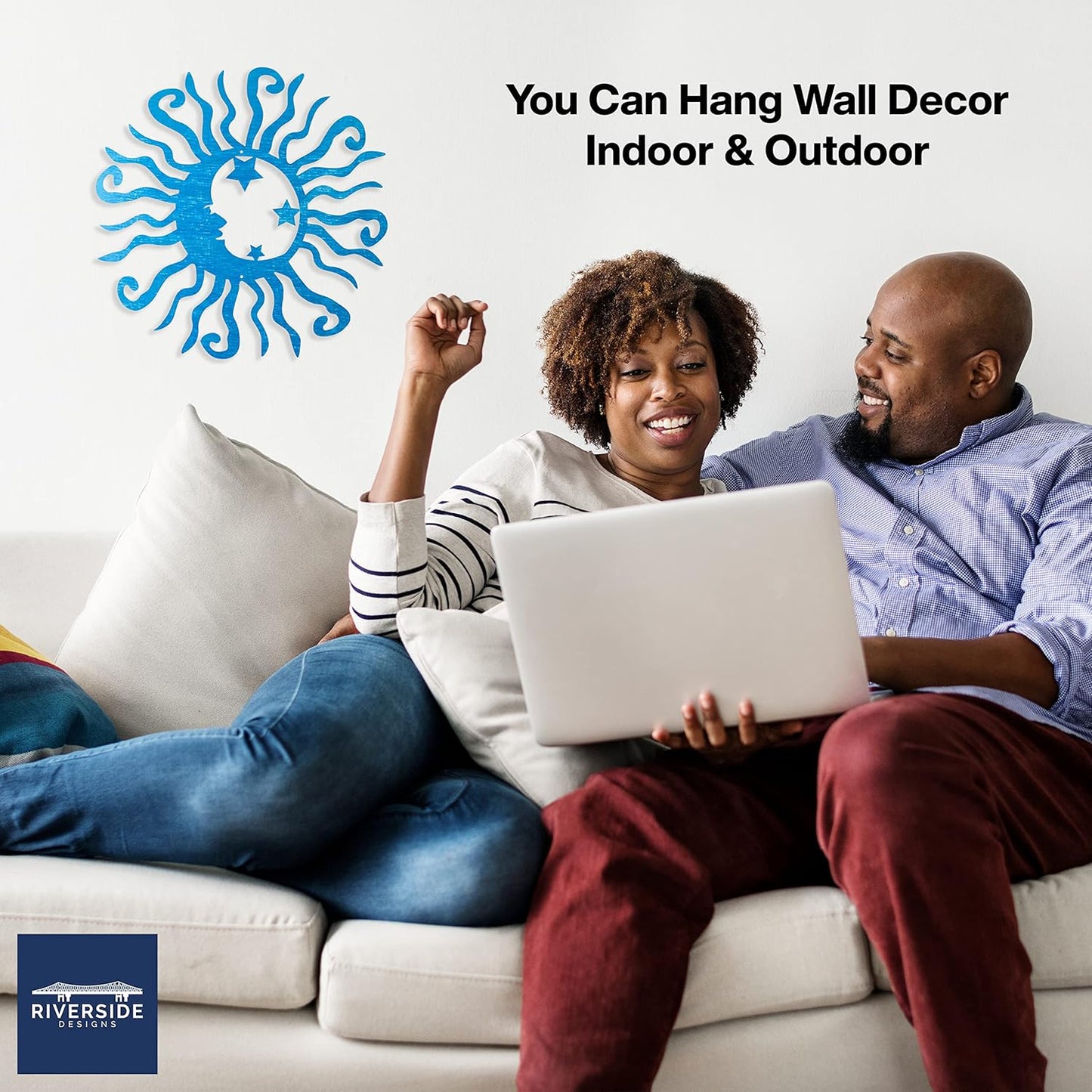 Riverside Designs Wacky Solar Moon Metal Wall Art Steel Outdoor Decor | Heavy-Duty and Waterproof | Made in USA (Teal, 36L x 36W)