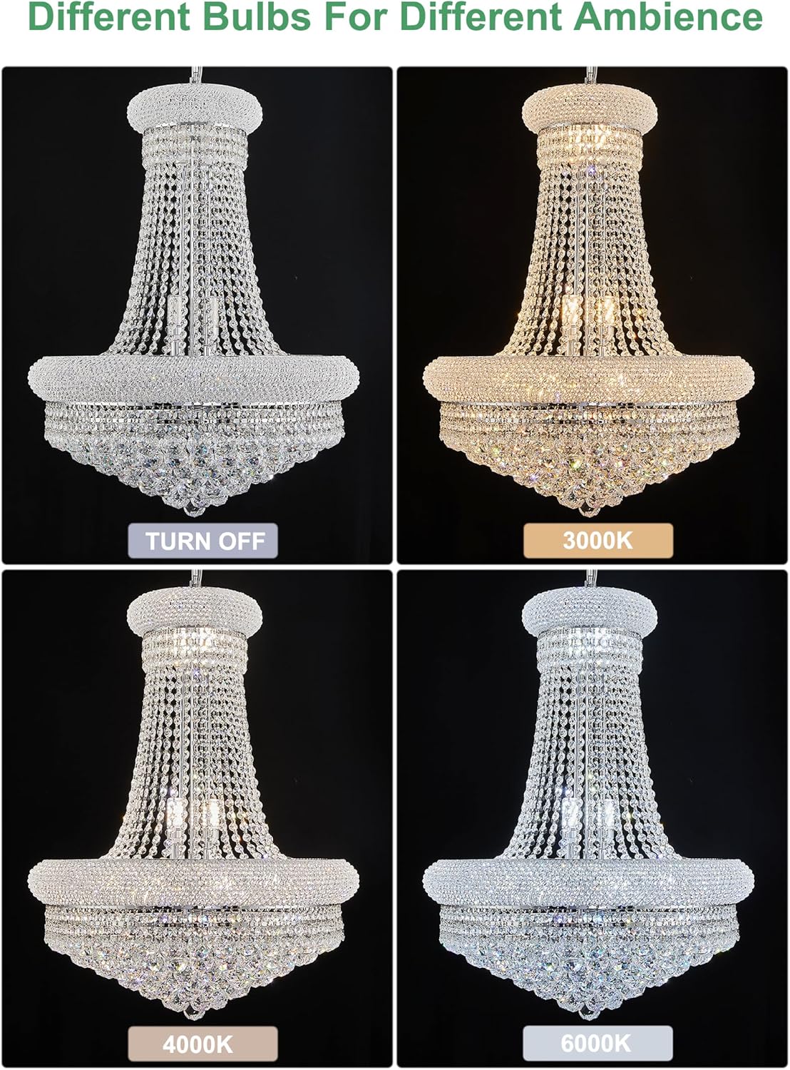 14 - Light Unique Empire Crystal Chandelier with Adjustable Chain for High Ceiling Foyer Entryway Living Room Dining Room Bedroom Chrome Finish