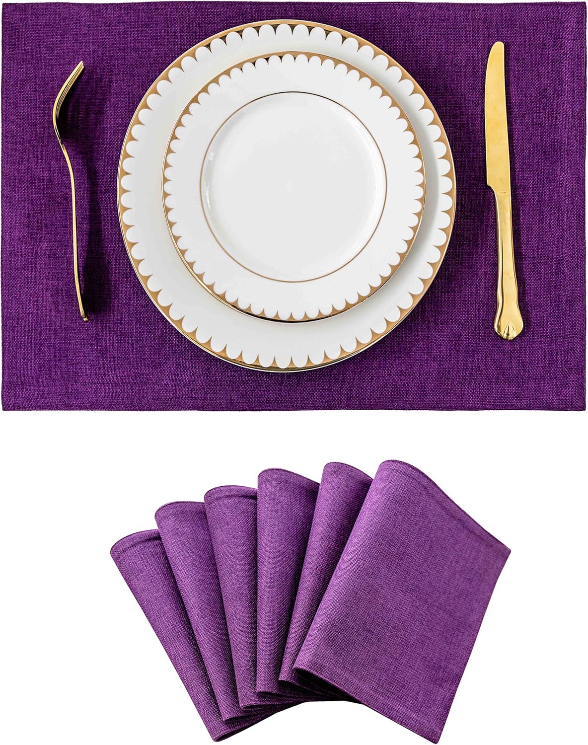Home Brilliant Placemats Set of 6 Heat Resistant Dining Table Place Mats for Kitchen Table, 13 x 19 inches, Purple