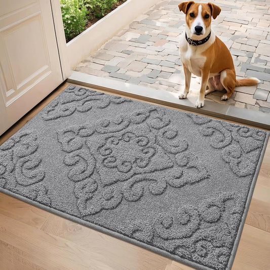COSY HOMEER-Door-Mat-Non-Slip-Entryway-Rugs 20”x32” Absorbent Welcome Mats Washable Dirt Trapper Door Mat Entrance Floor Mats for Front Back Doormats and Wet Shoes,Grey