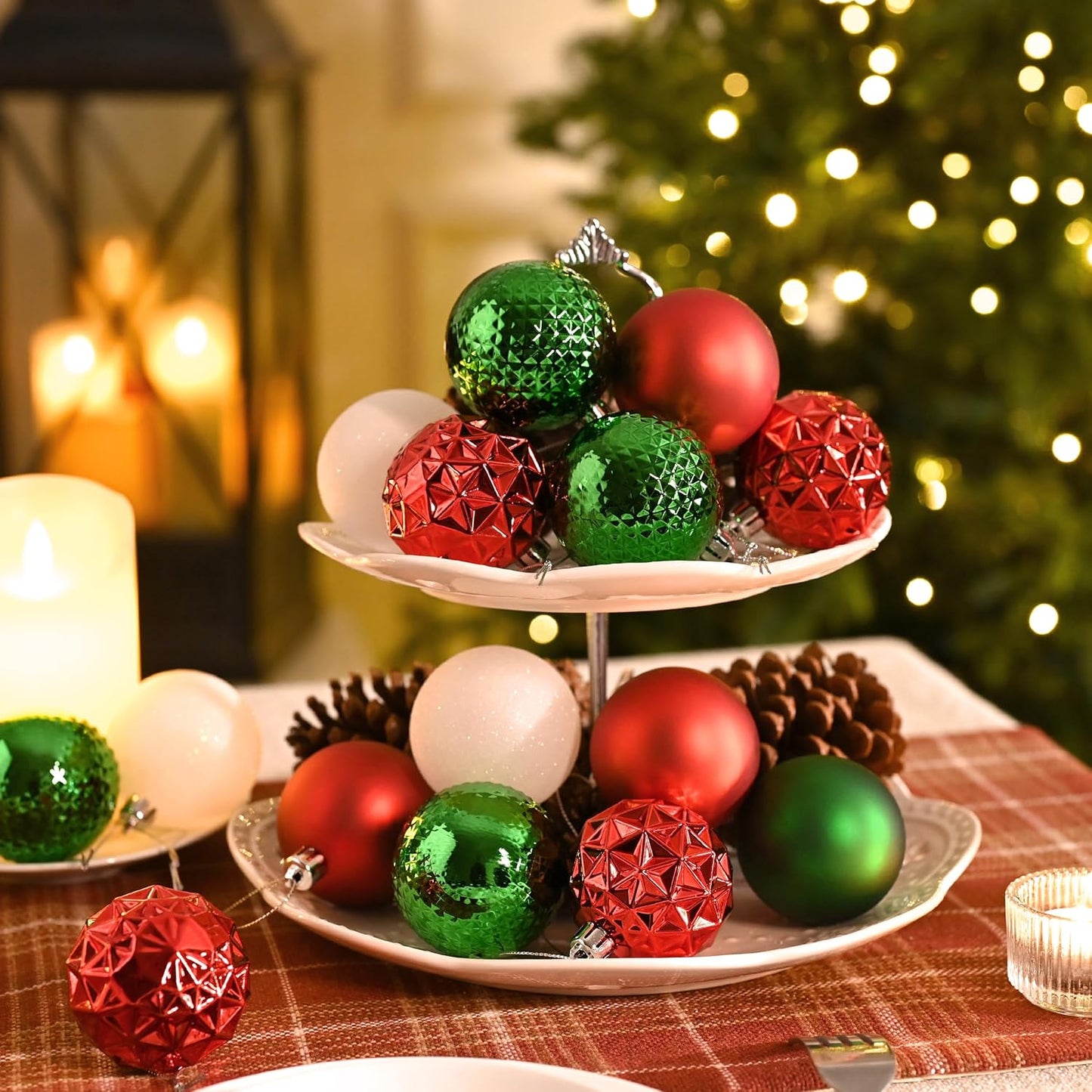 Valery Madelyn Christmas Tree Decorations Ornament Set for Fall Halloween, 50ct 2.36 Inches Red Green and White Shatterproof Christmas Ball Ornaments Hanging Xmas Holiday Party Decor