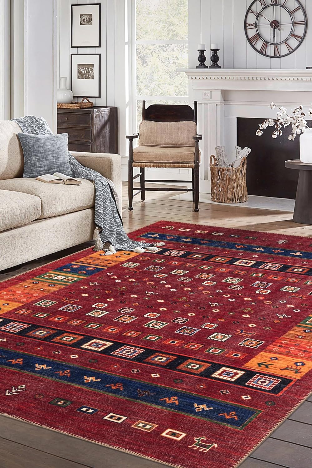 Keen Home Design 8x10 Rug - Machine Washable Area Rug with Non-Slip Backing, Ideal for Living Room, Dining Room, Bedroom - Vintage, Easy Clean, Durable, Low Pile Rug - (8' x 10')