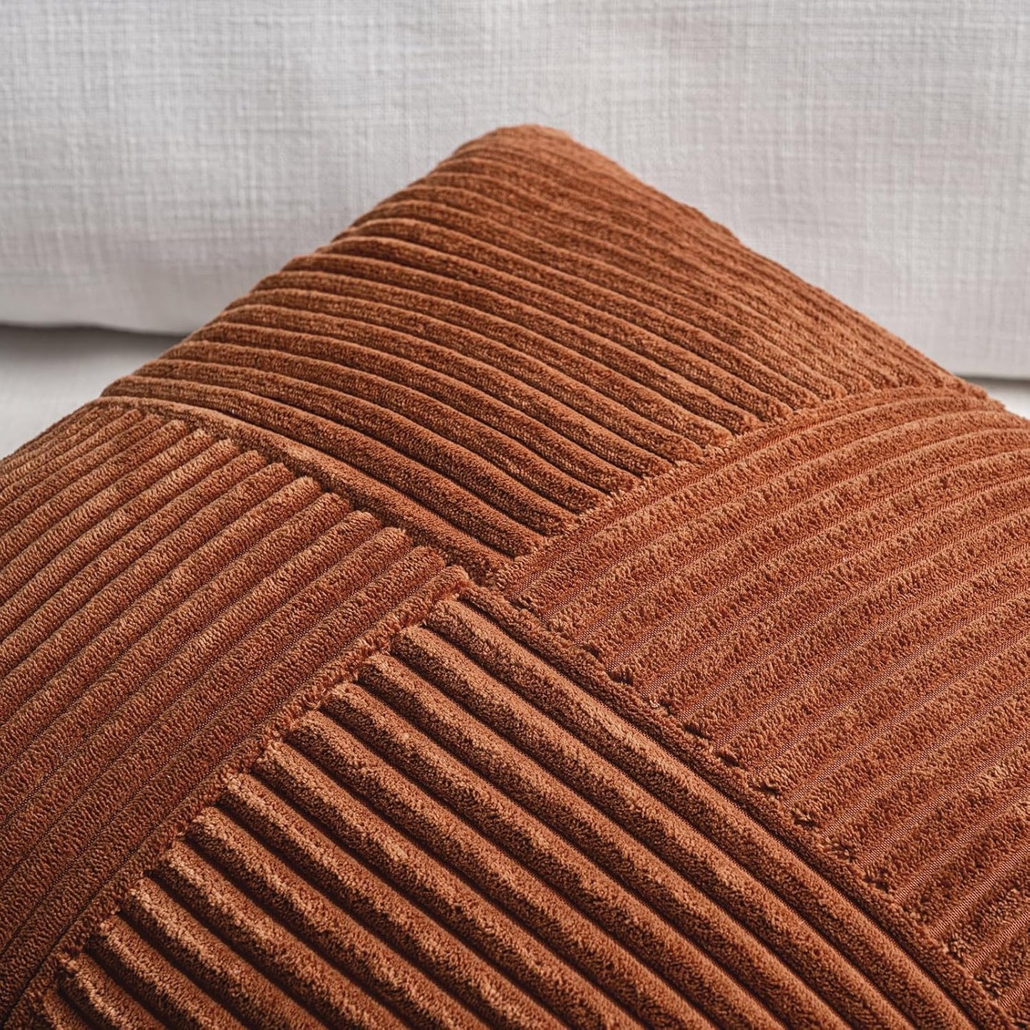 Fancy Homi Set of 2 Rust Boho Long Lumbar Body Decorative Throw Pillow Cover 14x36 Inch for Bed Couch Bedroom Bench, Soft Patchwork Corduroy Textured Pillow Case, Rustic Farmhouse Room Décor