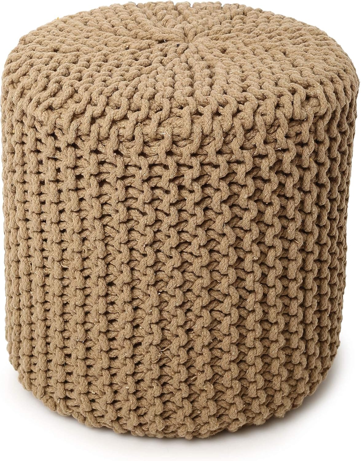 REDEARTH Pouf Ottoman - Cylindrical Knitted Poof - Cord Boho Pouffe - Cotton Round Foot Stool Puff for Home Decor - Living Room - Nursery - Bedroom - Patio - Lounge (16" x 16" x 16") - Beige