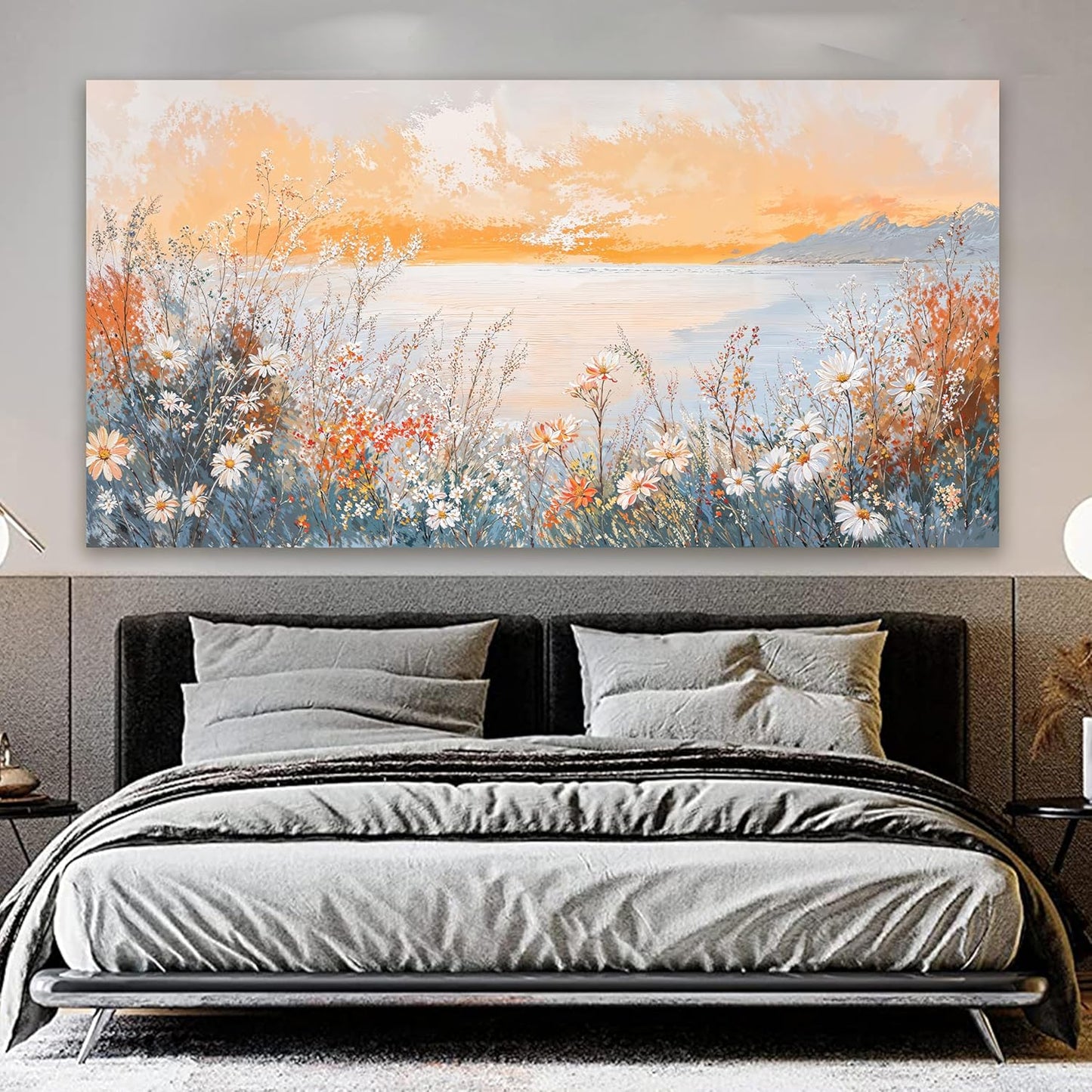 Canvas Oversized Wall Art Decor Wall Art Pictures for Living Room Artwork for Walls Large Coastal Beach Wall Art Prints Canvas Art Wall Decor Vintage Wildflower Wall Art Bedroom Home Decor 29"X58"