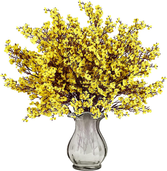 Sggvecsy 15 Pcs Babys Breath Artificial Flowers Gypsophila Bouquets Bulk Real Touch Fake Silk Flowers for Home Wedding DIY Floral Arrangement Kitchen Table Centerpiece Festival Decoration (Yellow)
