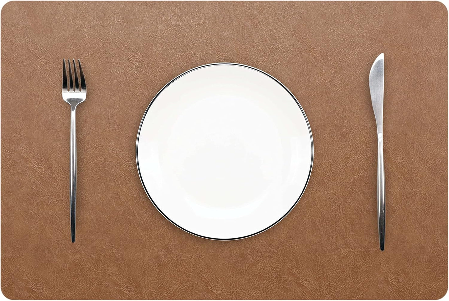 Set of 8 Faux Leather Placemats, PU Table Mats, Waterproof, Stain Resistant, Heat Resistant, Non-Slip Easy to Clean for Kitchen Dining Table,Conference Table F Flaxen