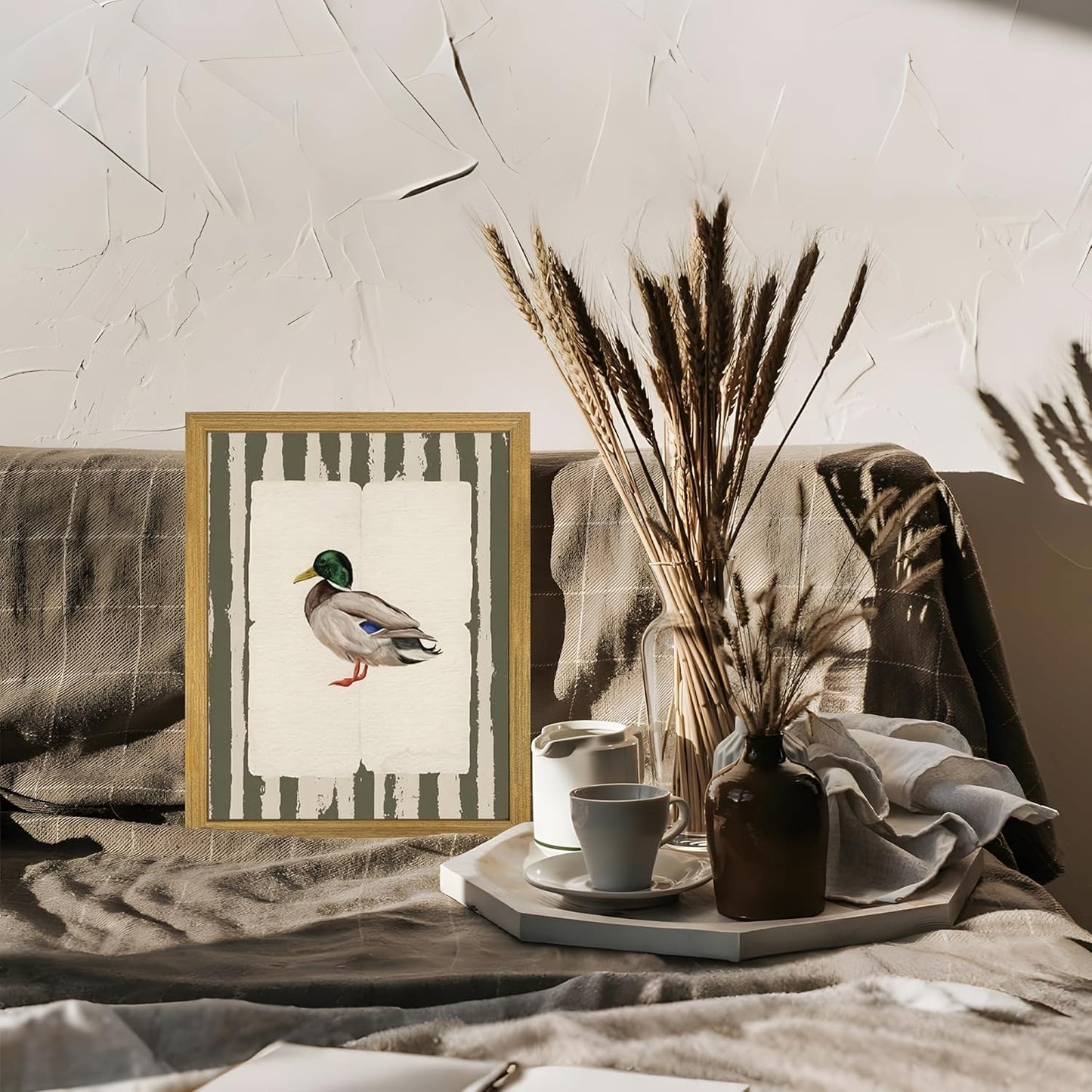 Vintage Framed Duck Wall Art Print, Rustic Mallard Bird Illustration Canvas Poster, Cottagecore Animal Artwork, Farmhouse Nature Wall Decor for Living Room Kitchen Bathroom Bedroom 8x10 inch