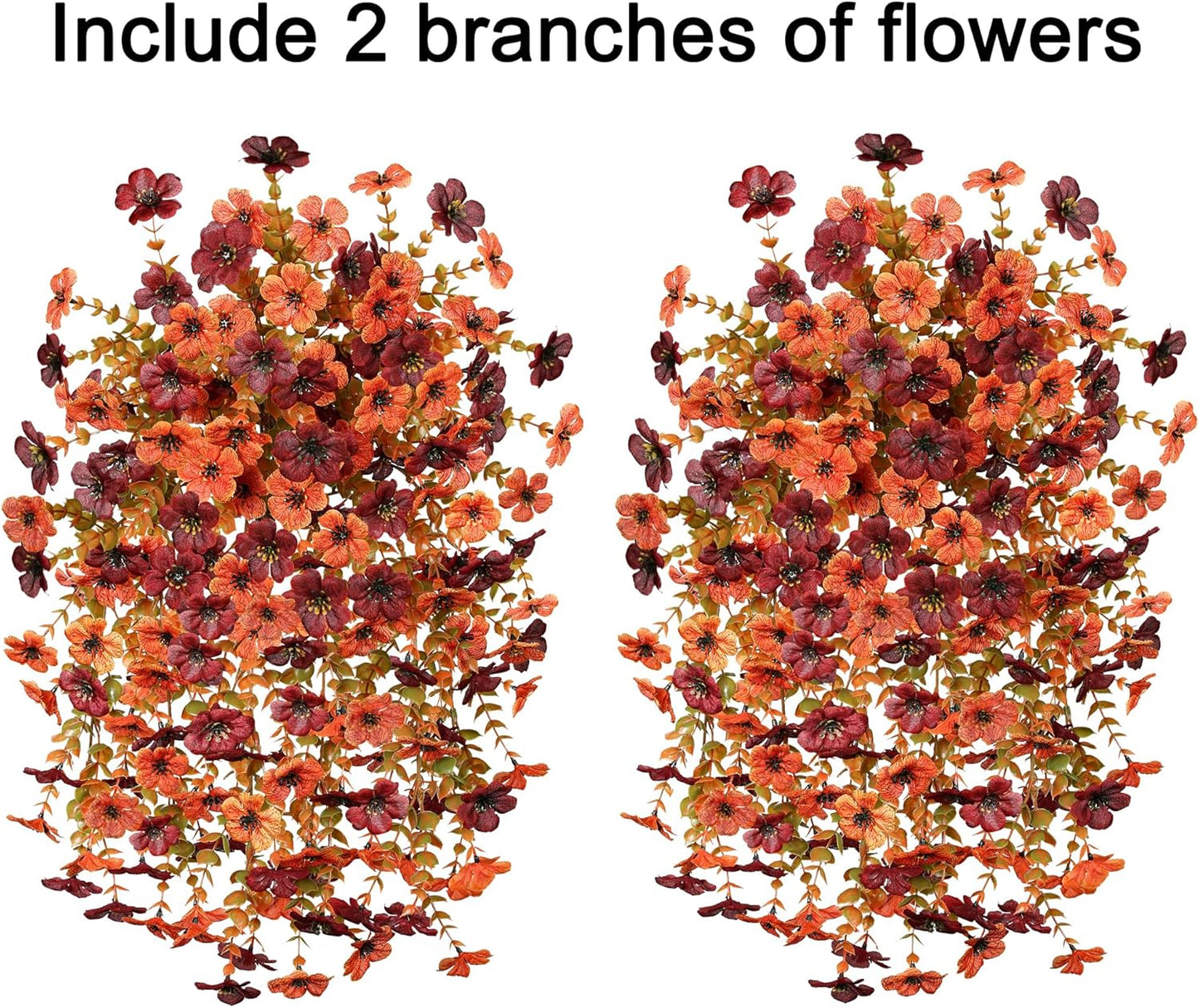 INSPRING Fake Autumn Flowers for Outdoors, 2Pcs Artificial Fall Light Orange & Brown Daisy Outside Decor, Fake Hanging Decoration, Realistic Plants, Silk Flower for Porch Patio Balcony Planter