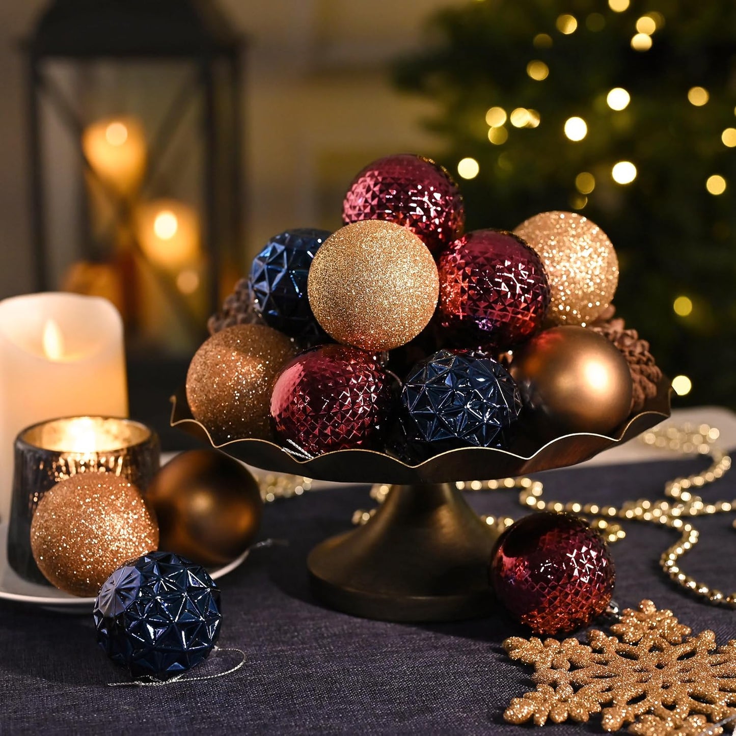 Valery Madelyn Christmas Tree Decorations Ornament Set for Fall Halloween, 50ct 2.36 Inches Bronze Copper Purple Shatterproof Christmas Ball Ornament Hanging Xmas Holiday Party Decor