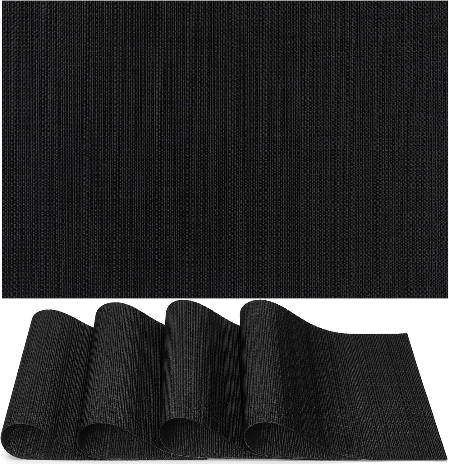 Myir JUN Placemats Set of 4, Vinyl Woven Placemats Place Mats Indoor Set of 4 Washable Table Mats Non-Slip Place mats for Dining Table (Black, Set of 4)