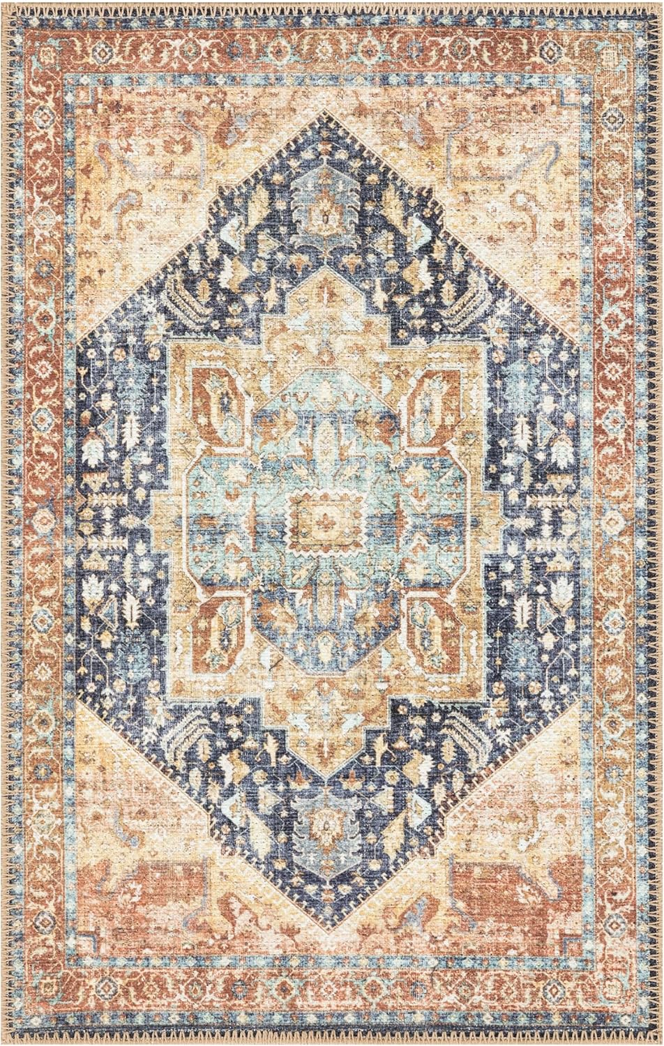 Keen Home Design 2x3 Rug - Machine Washable Entry Rug with Non-Slip Backing, Ideal for Enteryway, Kitchen, Bathroom, Laundry Room - Vintage, Easy Clean, Durable, Low Pile Rug - (2' x 3')