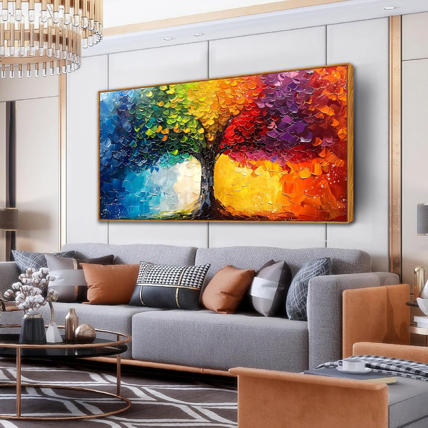 ZHAOSHOP Tree Canvas Wall Art for Bedroom - Colorful Paintings for Wall with Wooden Frames Ready to Hang Size 29" x 59"