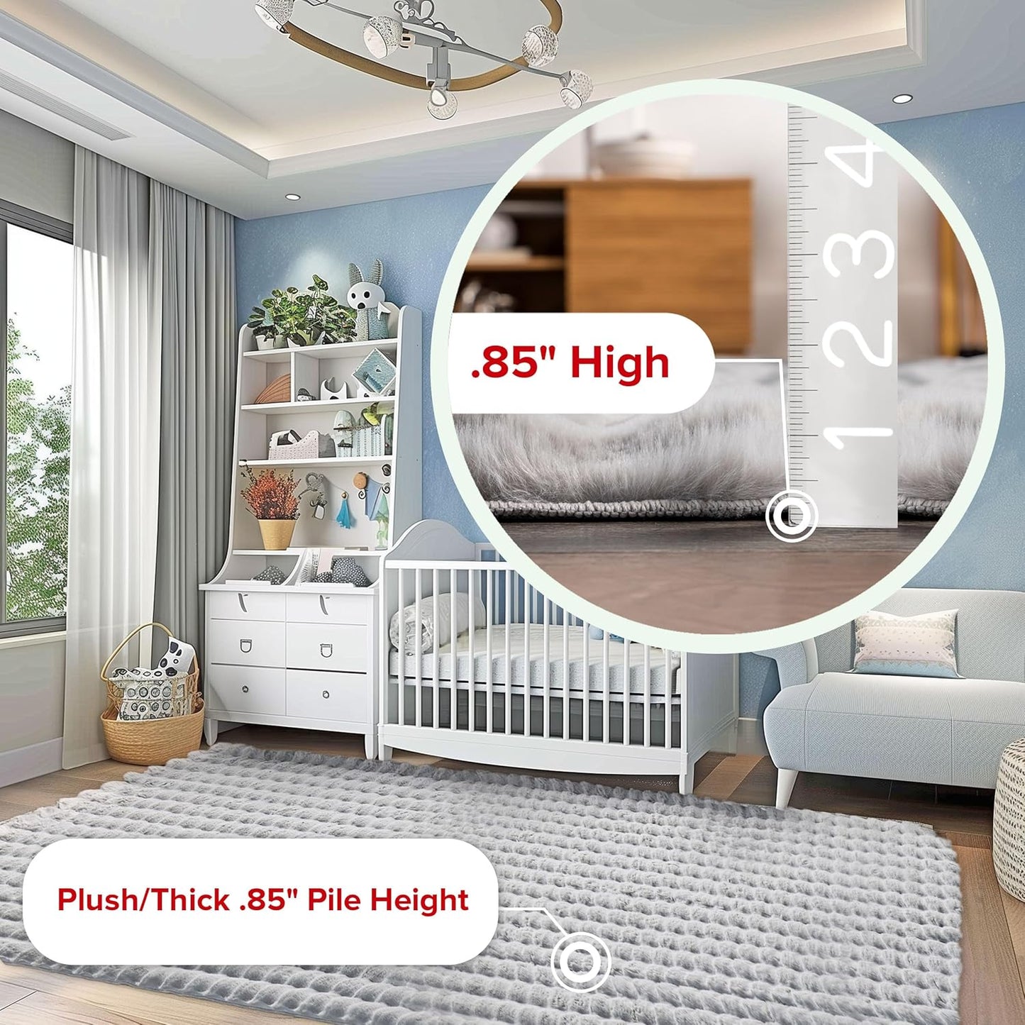 nuLOOM Jeni Solid Faux Rabbit Machine Washable Area Rug, 6x9, Silver