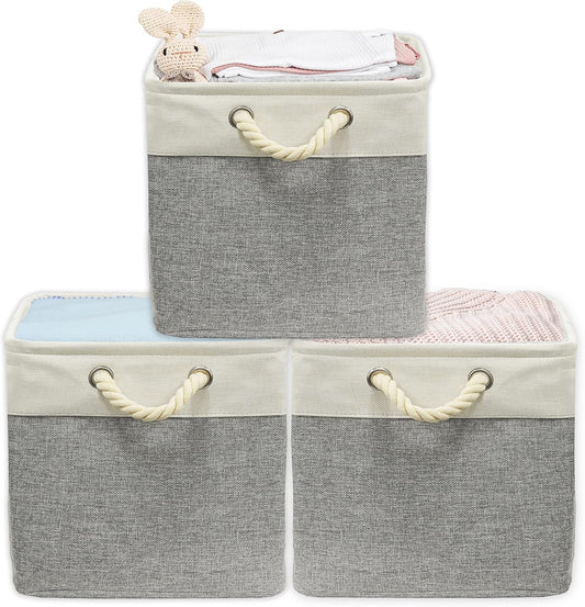 SIMPLE HOUSEWARE Fabric Storage Cubes, 13" x 13" Storage Bin, 3 Pack, Gray
