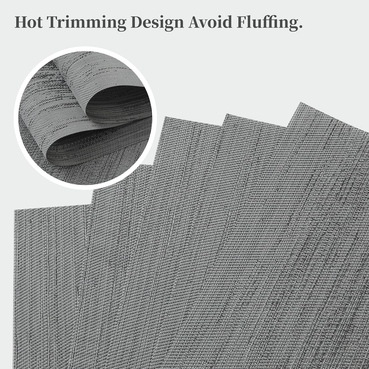 Leetaltree Grey Placemats, Heat Resistant Non-Slip Place mats for Dining Table, Washable Durable PVC Vinyl Woven Table Mats (Set of 12)