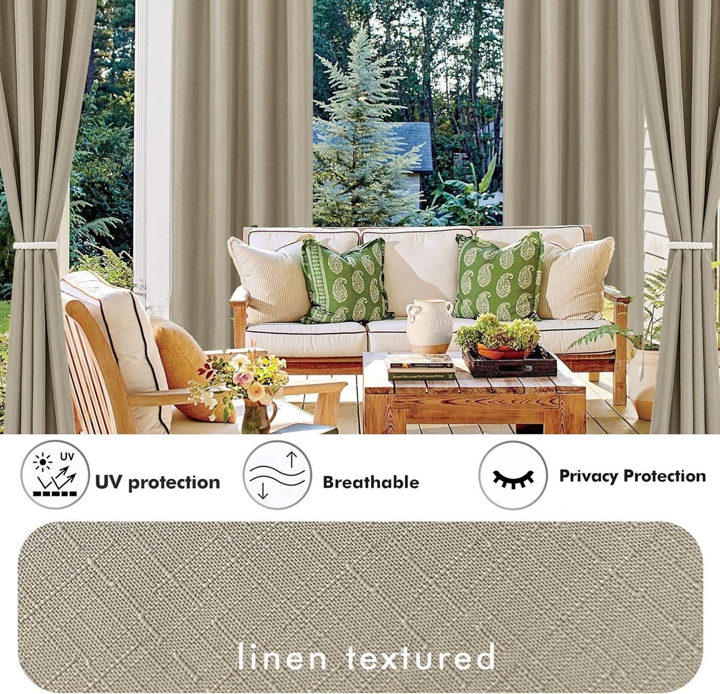 HolidayIdeas Outdoor Curtains for Patio Waterproof-4 Panels Linen Gazebo Curtains 54"x84"-Indoor/Outside Privacy Taupe Curtains Weatherproof Weighted for Pergola, Porch,Backyard,Living Room,Sunroom