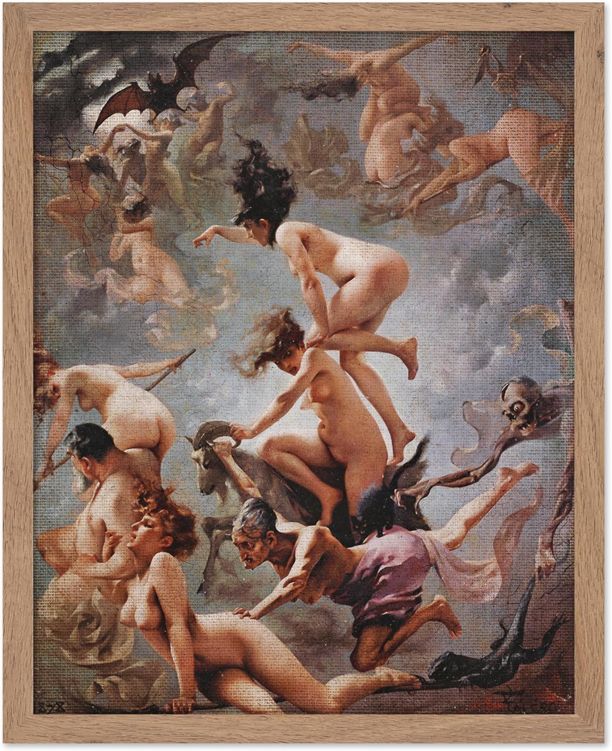 Poster Master Vintage Luis Ricardo Falero Poster - Retro Occult Print - Gift for Gothic, Horror Fan - Witches Going to their Sabbath, Pagan - Wall Decor for Bedroom, Dorm, 8x10 Beige Framed