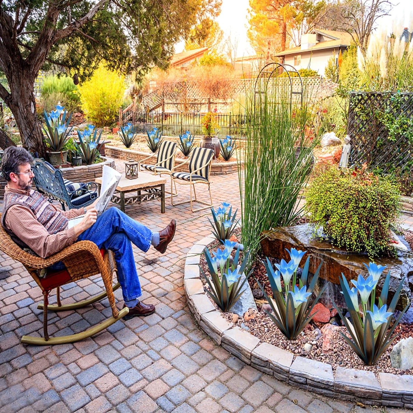 Homight Metal Agave Plant Outdoor Decoration Outdoor Garden Decoration Lily Mexican Yard Art Plant Garden Agave Lily Decorative Garden Gift… (3 Big Blue Lilies) (HM-390-345)