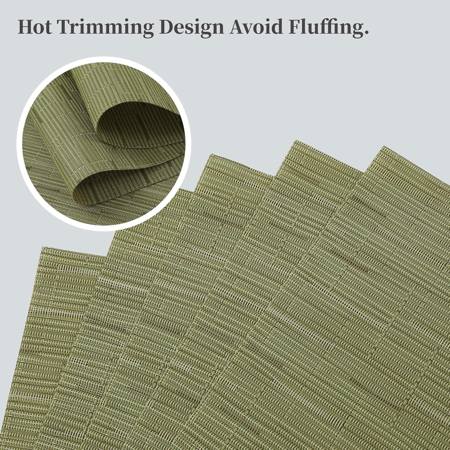 Leetaltree Pea Green Placemats Set of 4 - Heat Resistant Non-Slip Place mats for Dining Table, Washable Durable PVC Vinyl Woven Table Mats（Pea Green, 4）