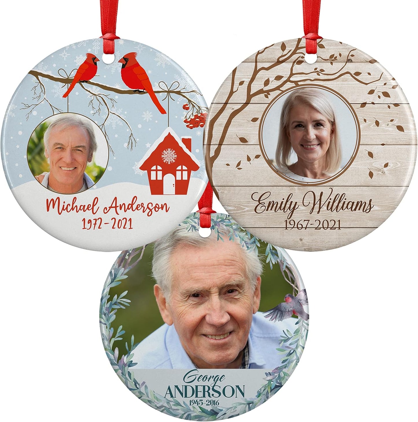Cardinal Birds 1, Memorial Christmas Ornament Personalized with Photo, Name & Date - Upload Photo & Picture - 7 Designs, Memorial Ornaments Loss of Loved Ones – D5