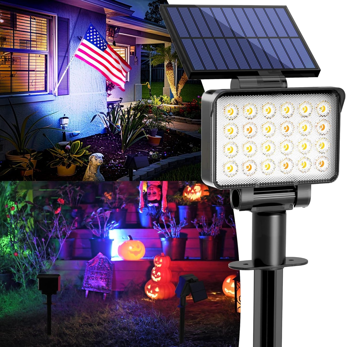 Color Changing Solar Spot Lights Outdoor Waterproof for Flag, Tree, House, Garden, Yard, Landscape Spotlights for Accent Uplighting Halloween Christmas Decorations-4 Pack