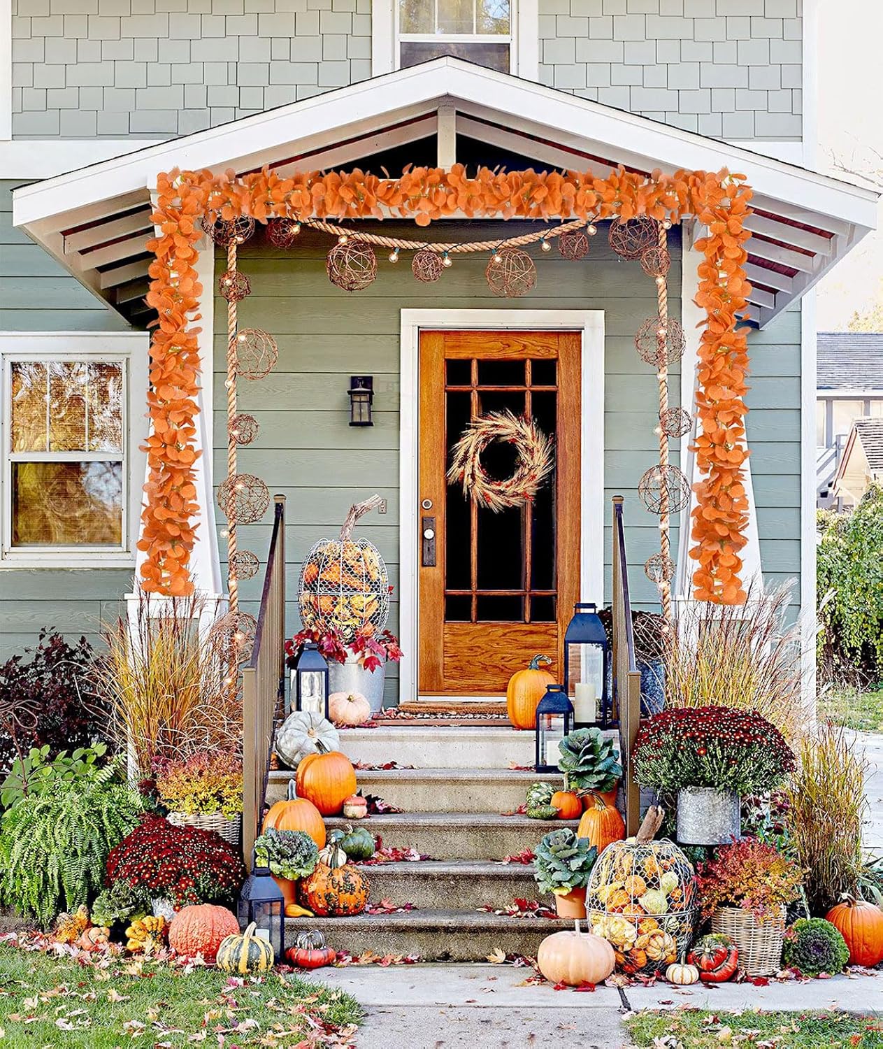 DearHouse 86 Feet 12 Strands Artificial Eucalyptus Leaf Plants Fall Garland Vine Hanging Eucalyptus Garland Thanksgiving Decor for Home Kitchen Wedding Wall Decor