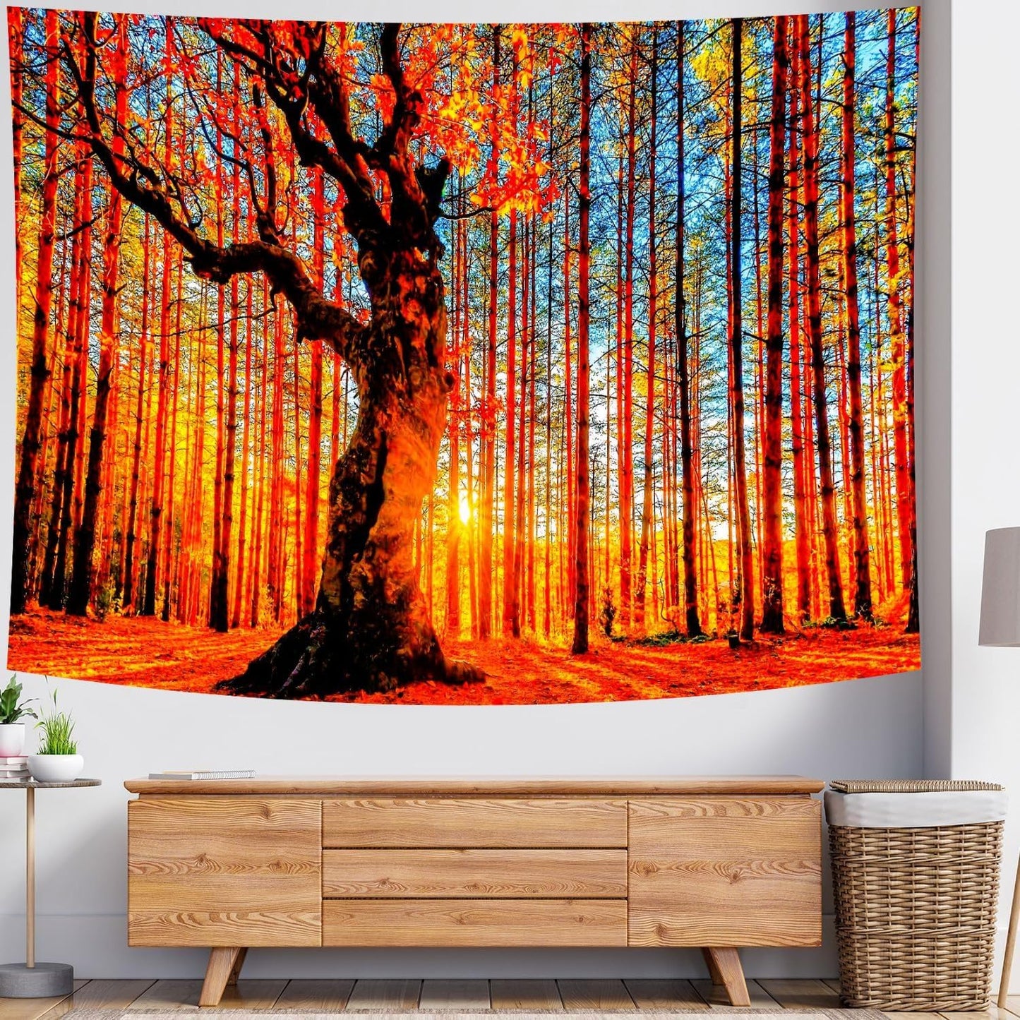 Delur Sunset Forest Tapestry Tree of Life Tropical Rainforest Landscape Tapestry Wall Hanging Scenic Nature Woodland Natural Sunrise Headboard for Bedroom Living Room Home Decor (59.1" x 78.7")