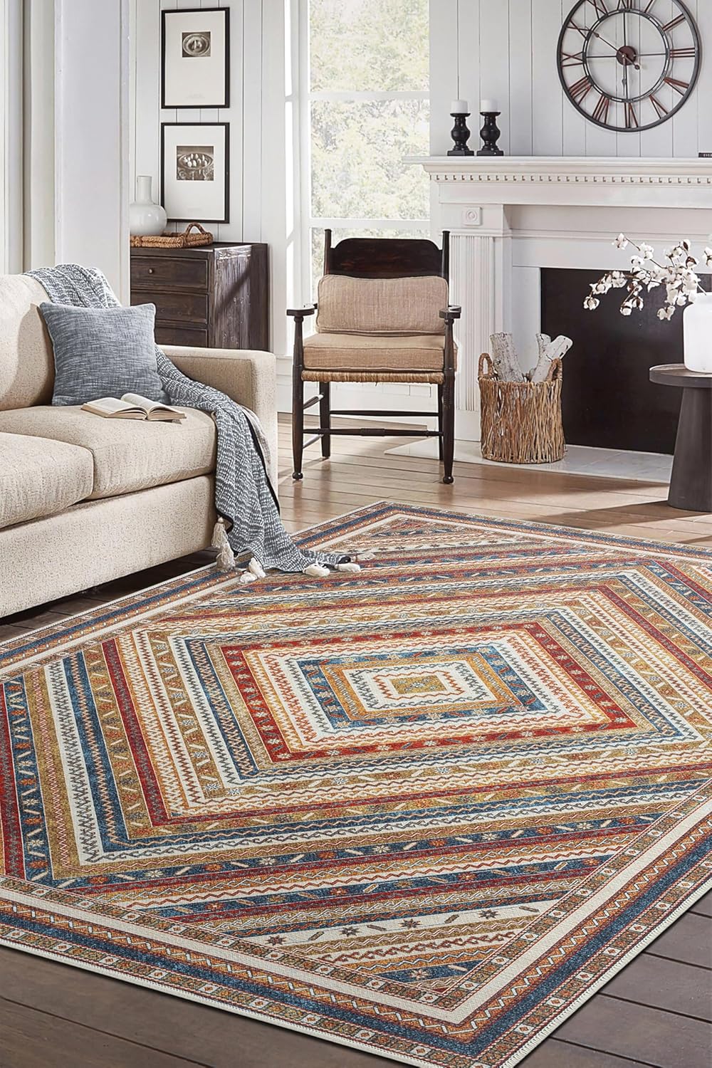Keen Home Design 6x9 Rug - Machine Washable Area Rug with Non-Slip Backing, Ideal for Living Room, Dining Room, Bedroom - Vintage, Easy Clean, Durable, Low Pile Rug - (6' x 9')
