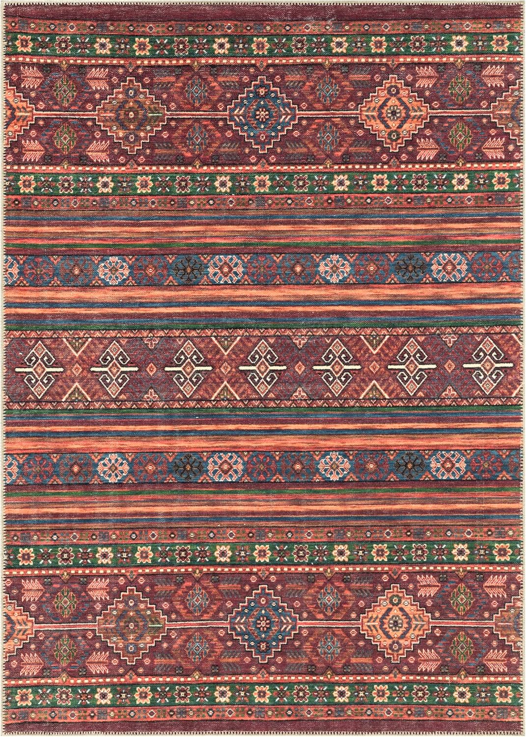 Keen Home Design 8x10 Rug - Machine Washable Area Rug with Non-Slip Backing, Ideal for Living Room, Dining Room, Bedroom - Vintage, Easy Clean, Durable, Low Pile Rug - (8' x 10')