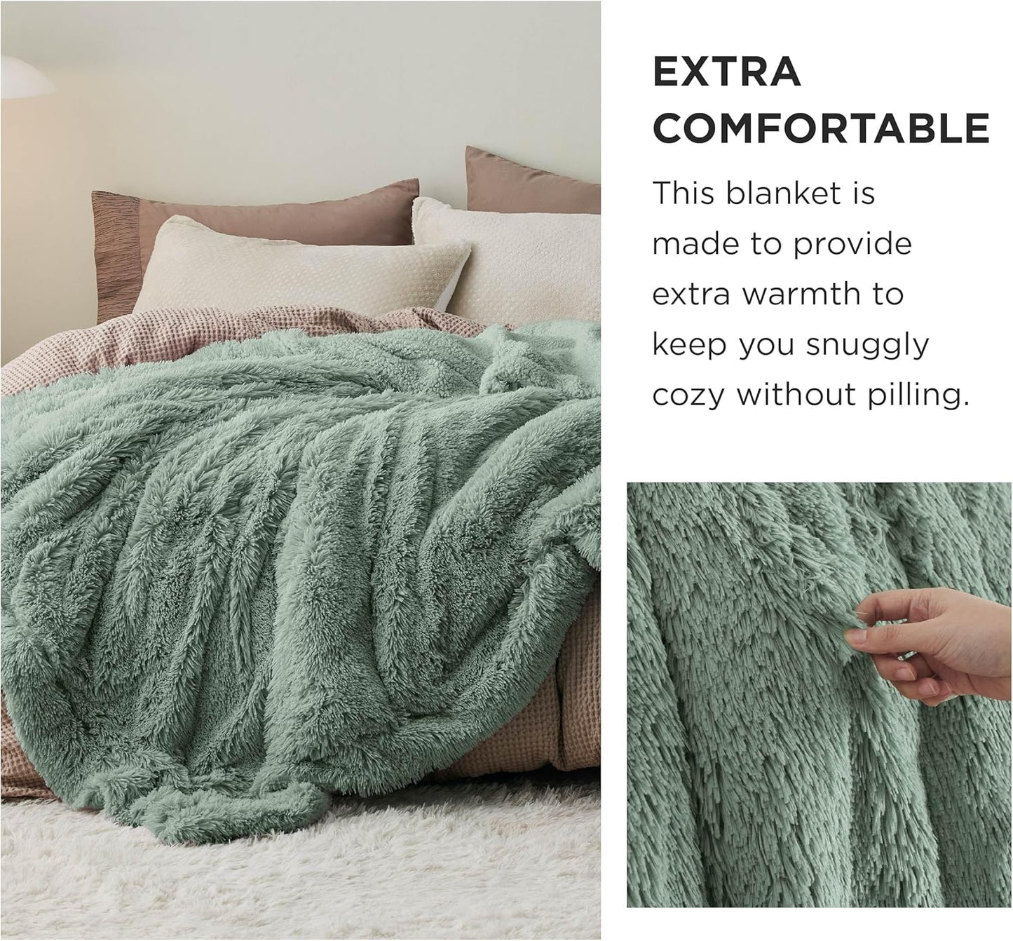 Bedsure GentleSoft Fluffy Sage Green King Size Blanket for Bed, Thick Soft Sherpa Faux Fur Fleece Bedding Fuzzy Plush Winter Warm Heavy Big Large King Blanket, Cozy Green Gifts for Men Women, 108x90