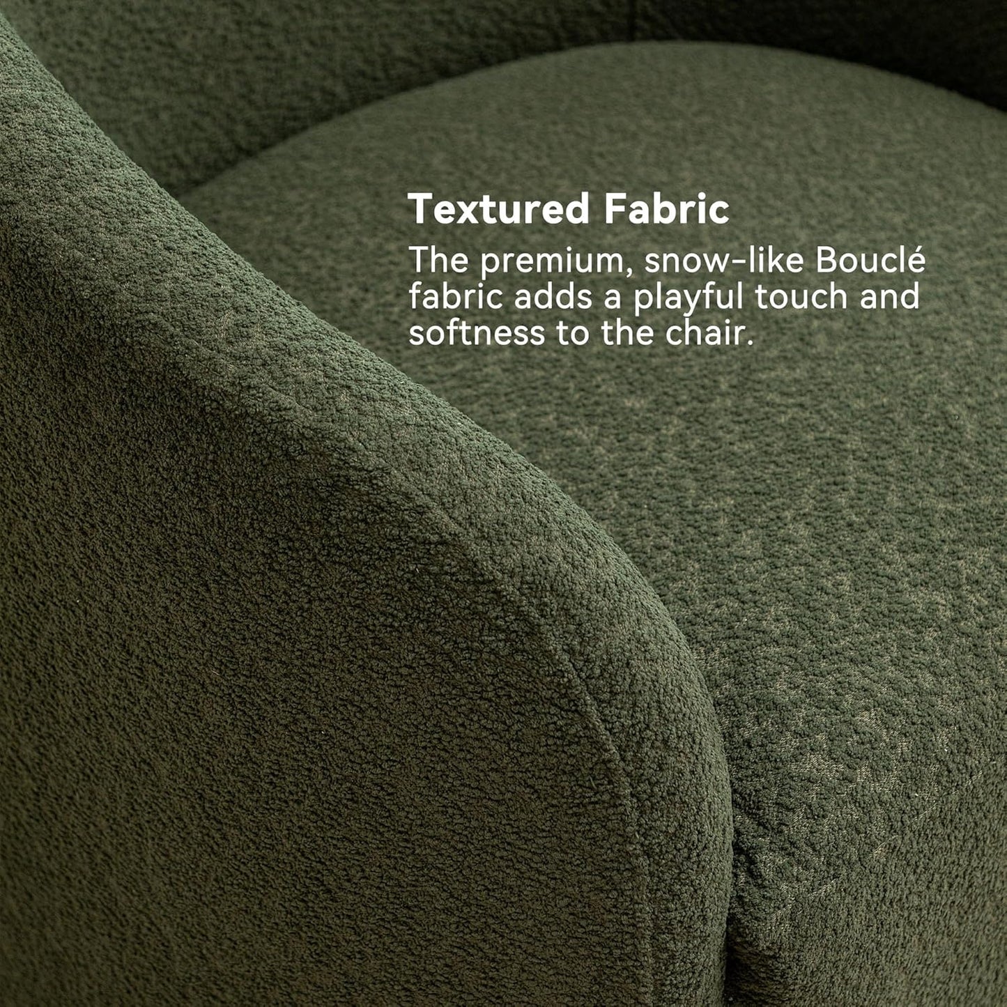KINWELL 32" Wide Modern Boucle Swivel Barrel Chair, No Assembly Round Upholstered Swivel Accent Armchair for Living Room, Bedroom, Office (Green)