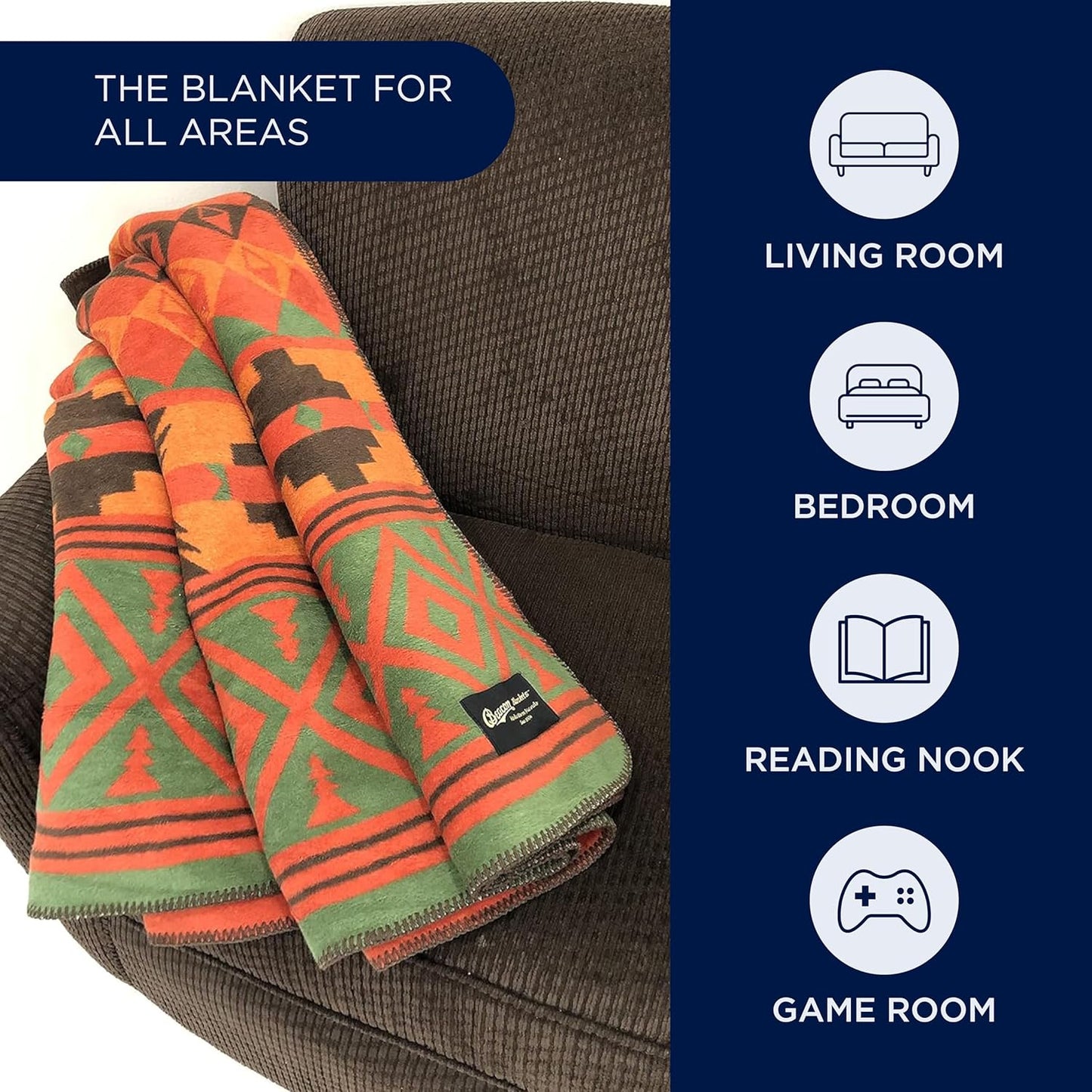 Beacon Blankets Southwestern Chief Henry Native American Design Throw - 72" x 86" Blanket Only - Premium Plush Blanket Can be Used for Twin or Full Size Bed