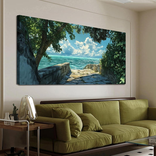 Canvas Wall Art Decor Large Wall Art Pictures for Living Room Artwork for Walls Landscape Natural Wall Art Decor Green Coastal Wall Art Prints Seaside Path Art Work for Home Office Wall Decor 29"x58"