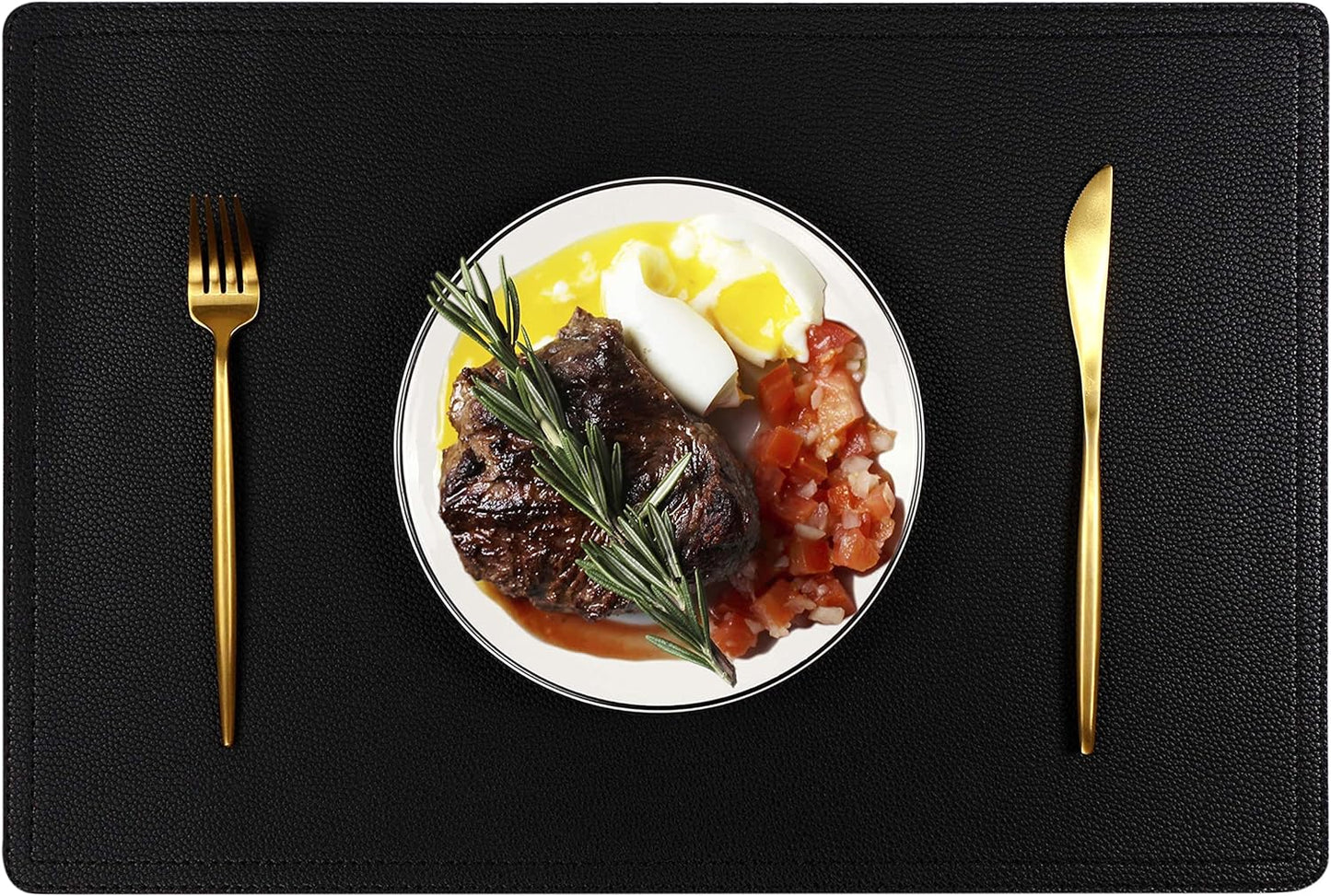 Set of 6 Faux Leather Placemats, PU Table Mats, Waterproof, Stain Resistant, Heat Resistant, Non-Slip Easy to Clean for Kitchen Dining Table,Conference Table