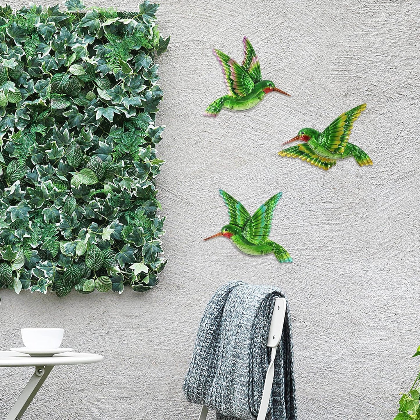 J-Fly Glass Hummingbird Wall Art Outdoor Hummingbird Decor Metal Fence Decorative Hummingbird Hanging Bedroom Garden Patio Porch Fence of Decor 10 Inch