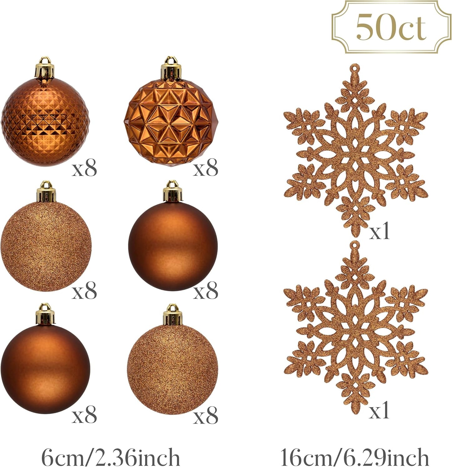 Valery Madelyn Christmas Tree Decorations Ornament Set for Fall Halloween, 50ct 2.36 Inches Bronze Copper Brown Shatterproof Christmas Ball Ornaments Hanging Xmas Holiday Party Decor