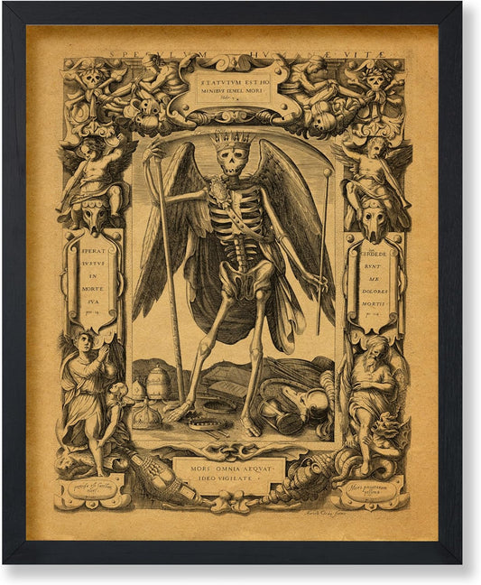 Poster Master Vintage Medieval Poster - Retro Gothic Print - Gift for Artist, Friend - Angel of Death, Memento Mori, Life, Skeleton, Dark - Wall Decor for Home, Living Room, 18x24 Unframed Wall Art