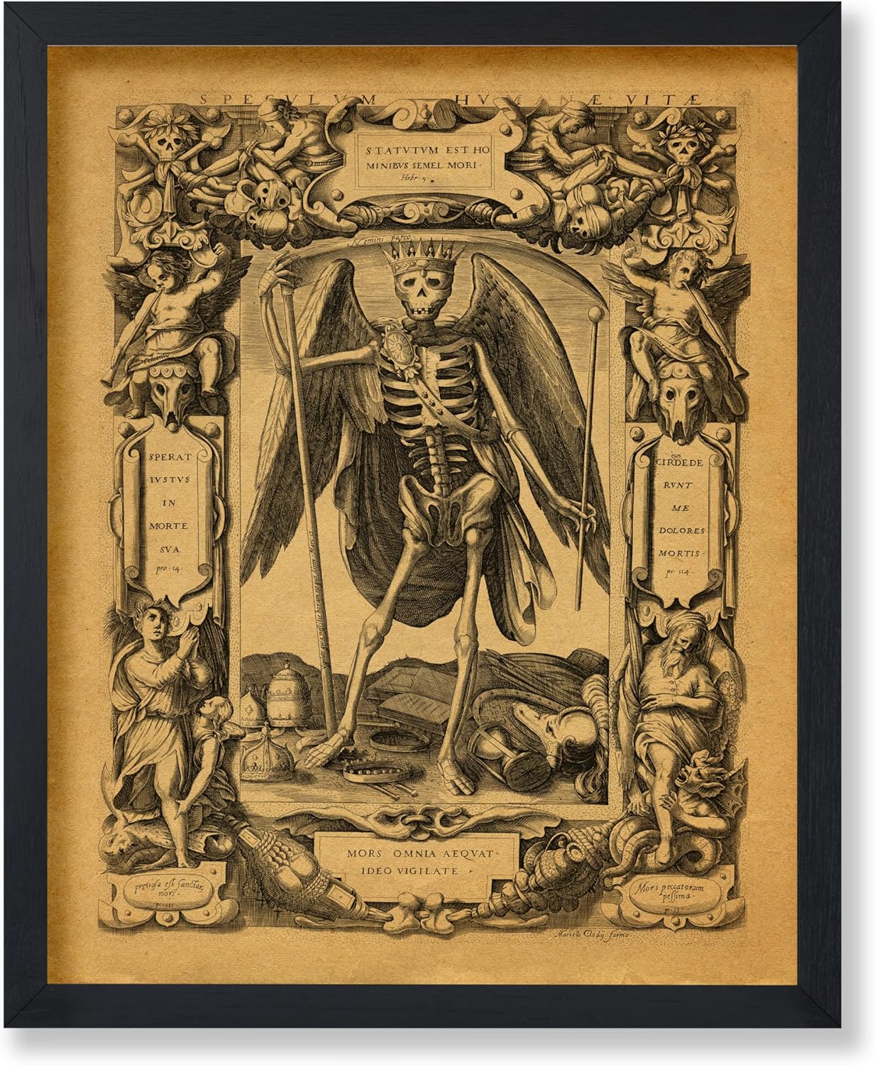 Poster Master Vintage Medieval Poster - Retro Gothic Print - Gift for Artist, Friend - Angel of Death, Memento Mori, Life, Skeleton, Dark - Wall Decor for Home, Living Room, 24x32 Unframed Wall Art