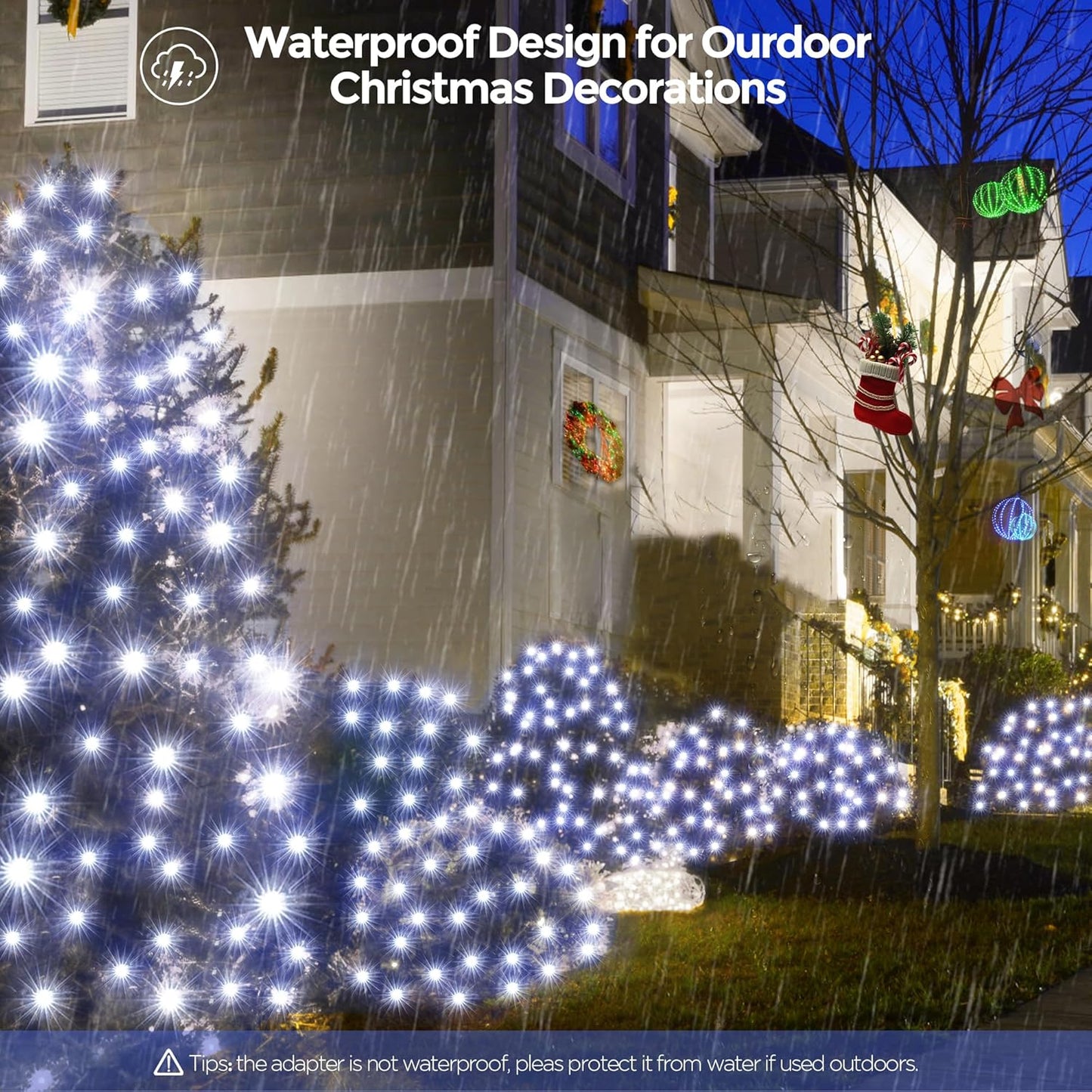 WBao Outdoor Christmas Lights, 360LED 11.5ft x 6.9ft Net Lights with 8 Modes, Timer, UL Certified, End to End Connectable, Waterproof for Lawn, Bushes, Trees Outdoor Christmas Decorations, Cool White