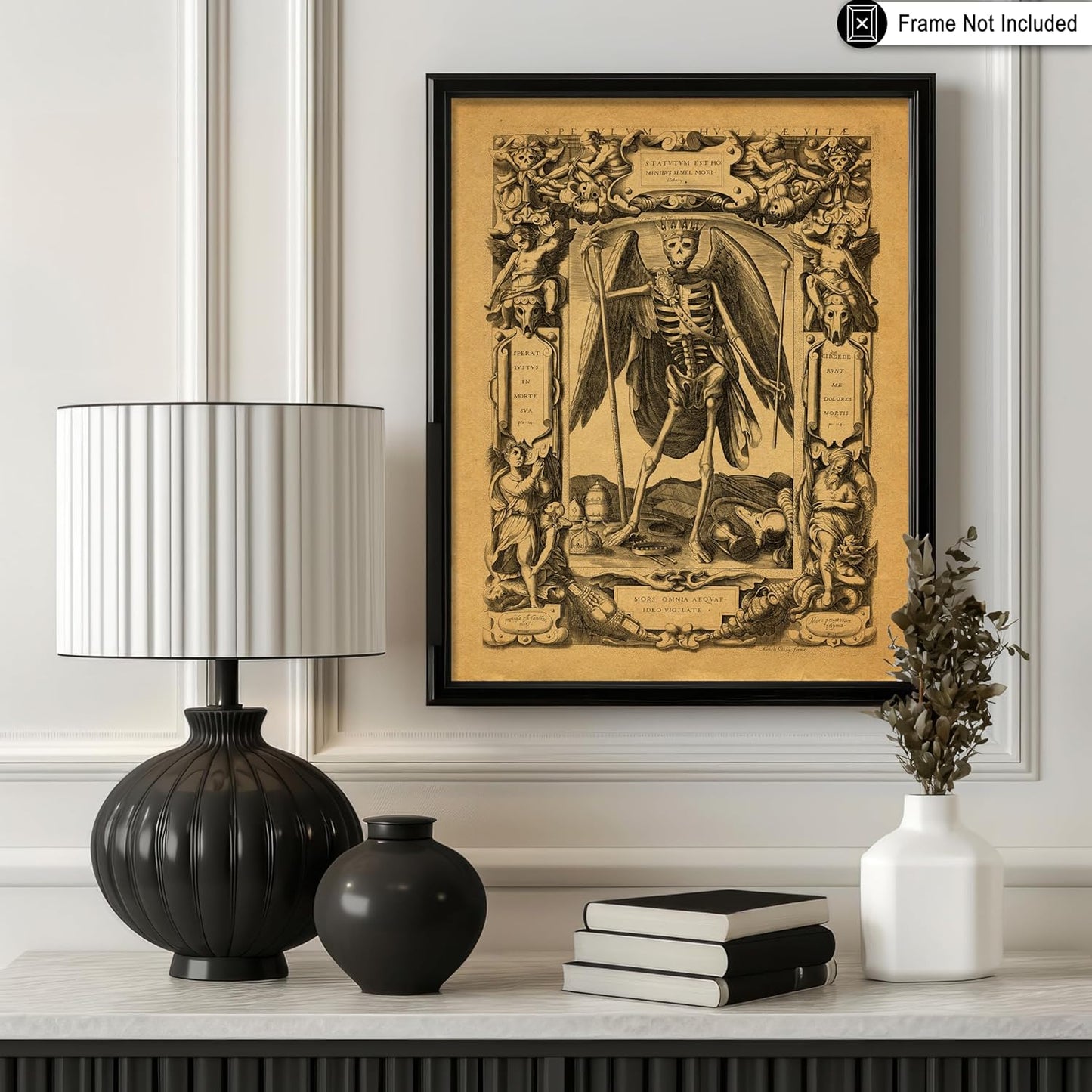 Poster Master Vintage Medieval Poster - Retro Gothic Print - Gift for Artist, Friend - Angel of Death, Memento Mori, Life, Skeleton, Dark - Wall Decor for Home, Living Room, 24x32 Unframed Wall Art