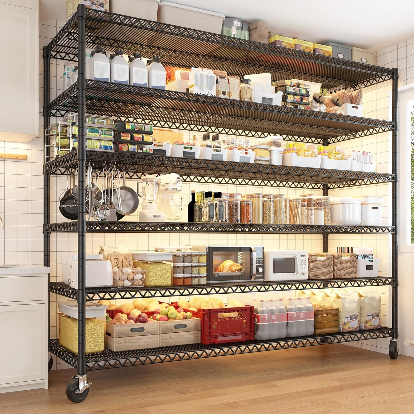 REIBII 60''W X 82.6" H Steel Heavy Duty Wire Shelving Unit with Wheels, 6-Tier Adjustable Storage Shelves 3598LBS Commercial Metal Shelves for Pantry, Garage, College Dorm Industrial Shelving, 2 Pack